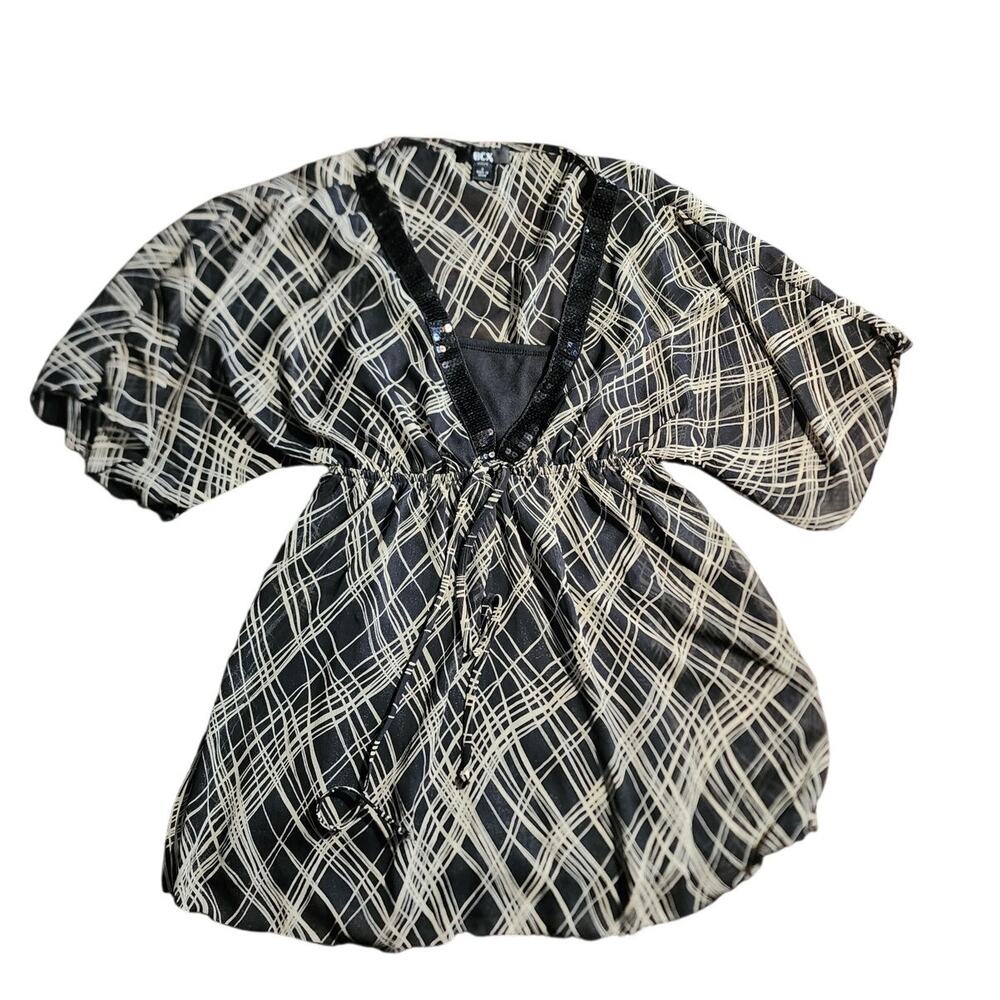 BCX Sheer Short Sleeve Flpwy Semi Sheer Shirt Size Small
